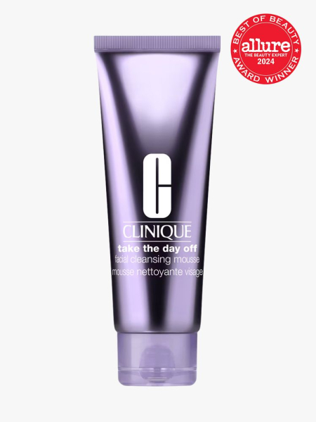 cleanser in branded purple tube with cap on light gray background with red and white 2024 allure best of beauty seal