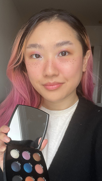 A selfie of Allure commerce editor Sarah Han after applying Chanel Les 9 Ombres Eyeshadow Palette in The Space Traveler